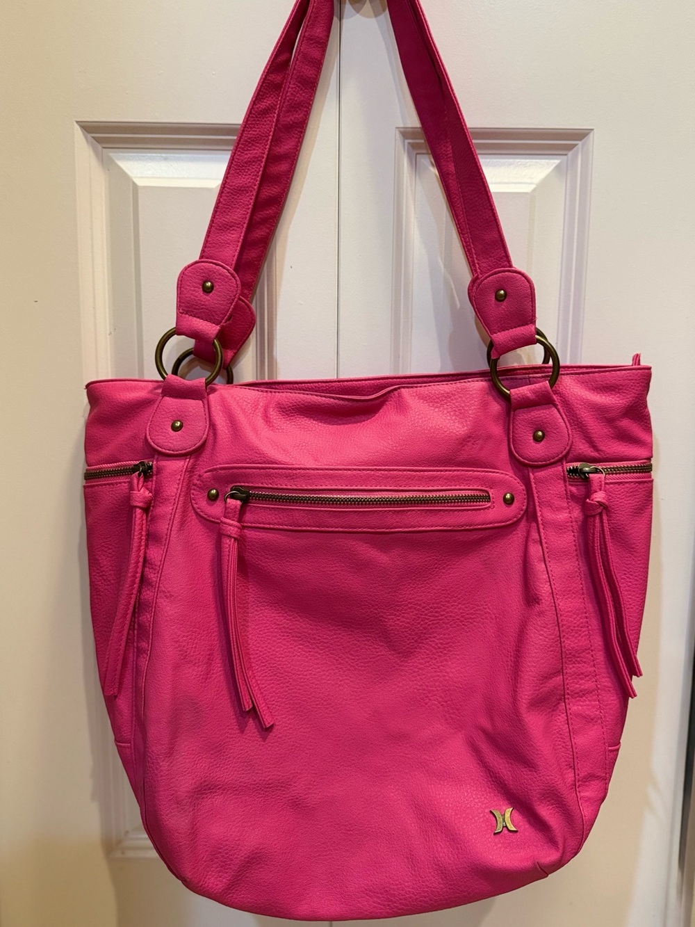 Hurley Hot Pink Faux Leather Slouchy Tote Shoulder Bag Boho